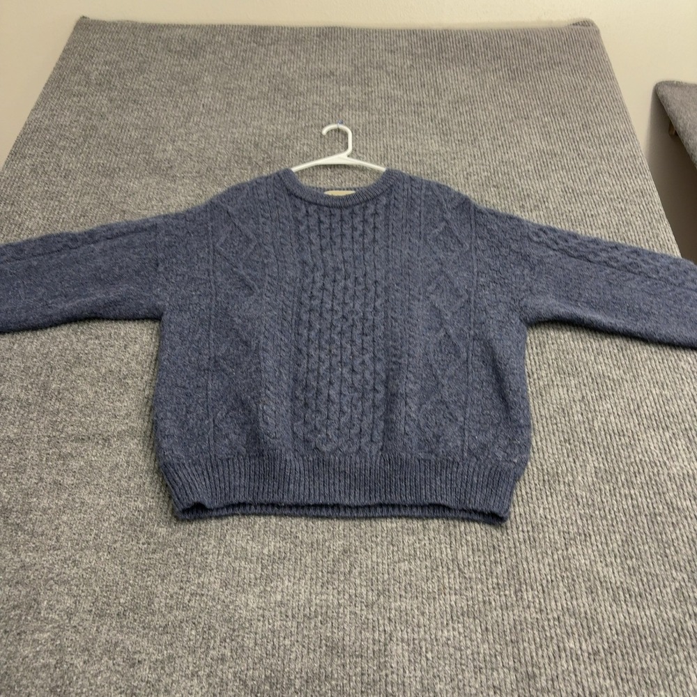 Aran Sweater Market Sweater XL Blue Merino Wool Cable Knit Irish Classic
